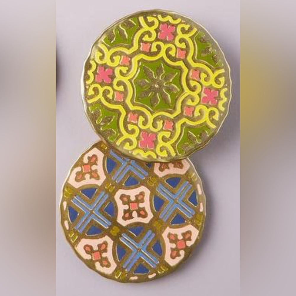 Anthropologie Aliye Geometric Patterns Metal Drink Coasters, Set of 4, NWT - Picture 2 of 3